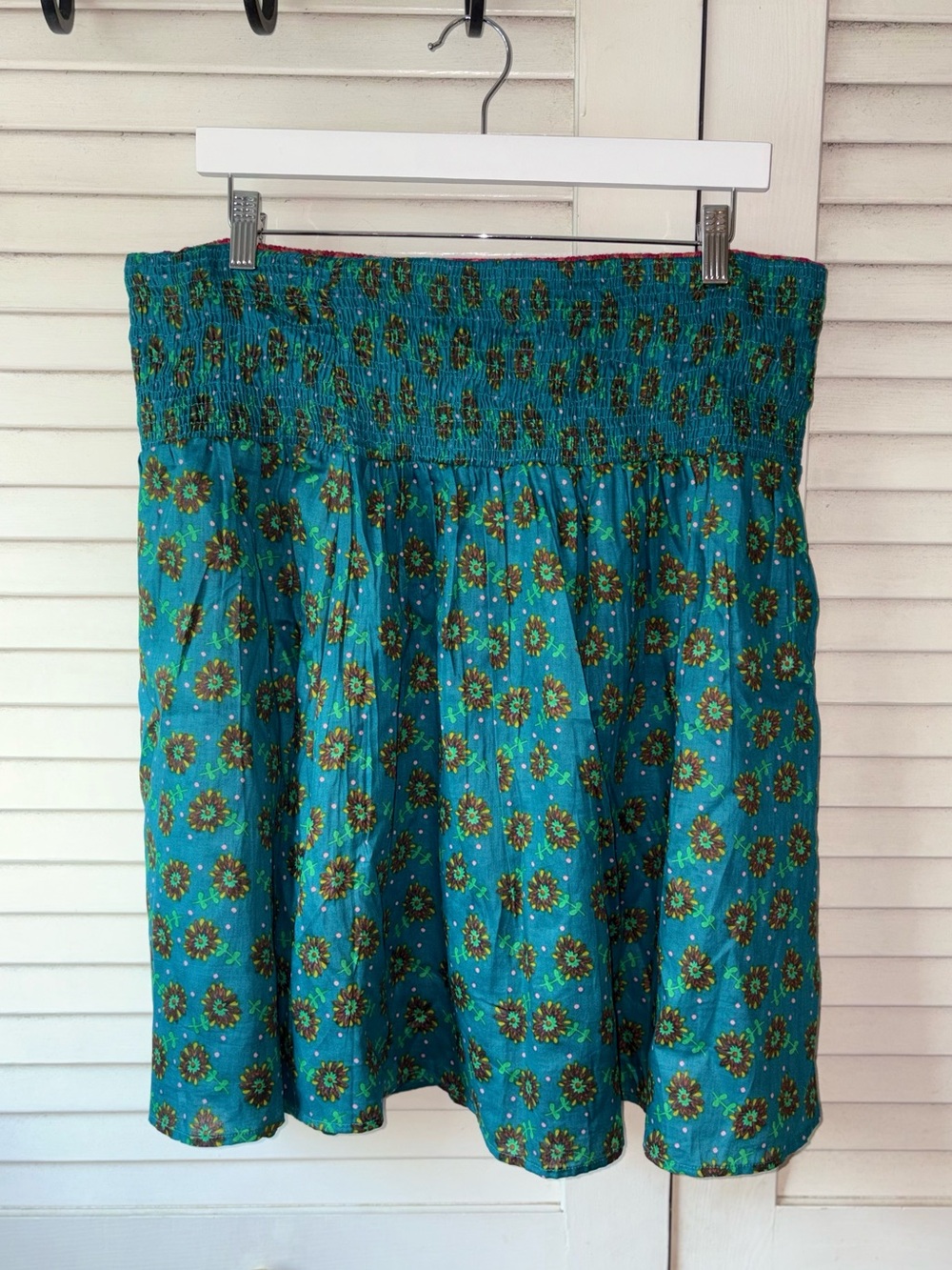 NWT Natural Life Reversible 2-in-1 Skirt XL Floral Boho Pink Teal Smocked Waist - Picture 3 of 7